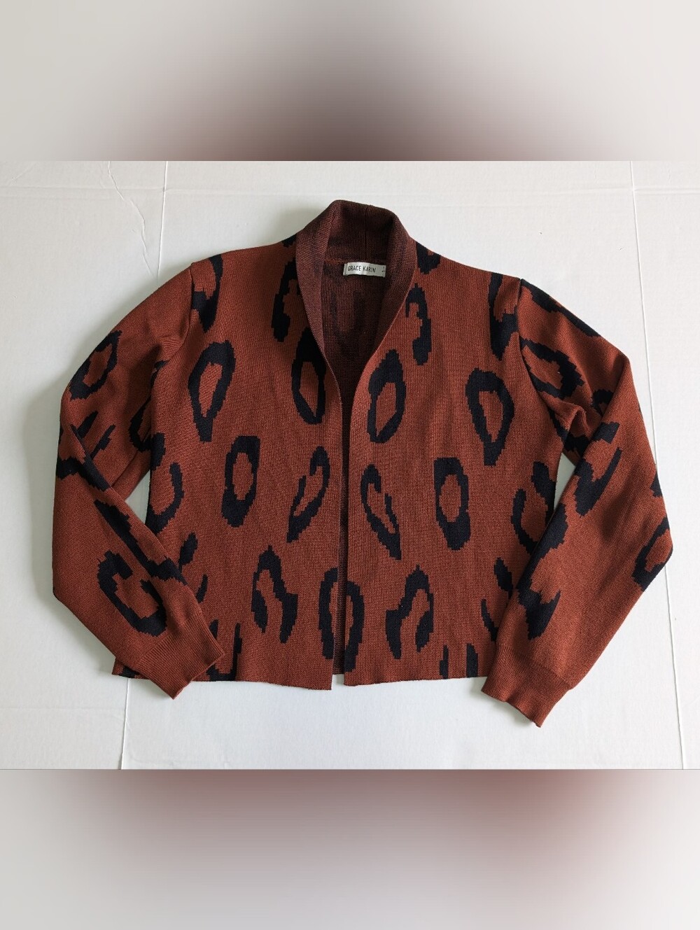 Grace Karin Leopard Print Crop knit Cardigan Sweater | Women's Small